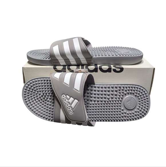 adidas Other - Adidas Gray Adissage 3 Stripe Slide Sandals Size 18 NWT
